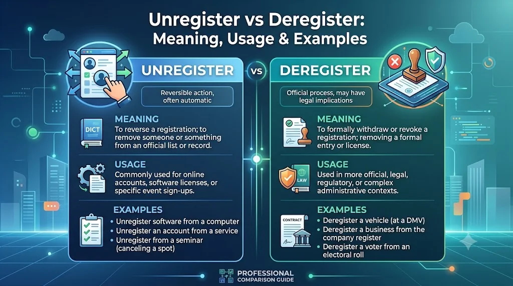Unregister vs Deregister: Meaning, Usage & Examples