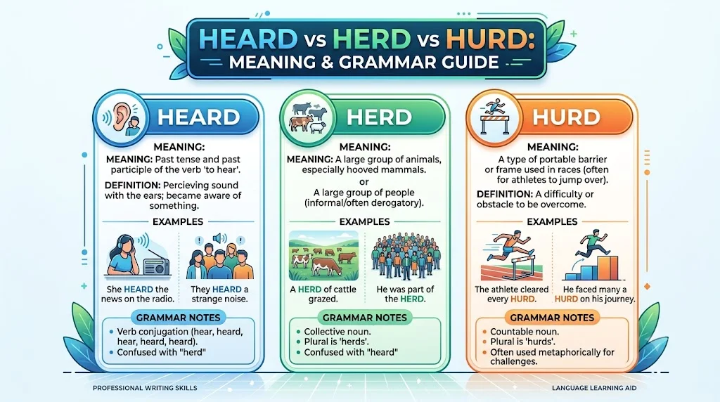 Heard vs Herd vs Hurd: Meaning & Grammar Guide