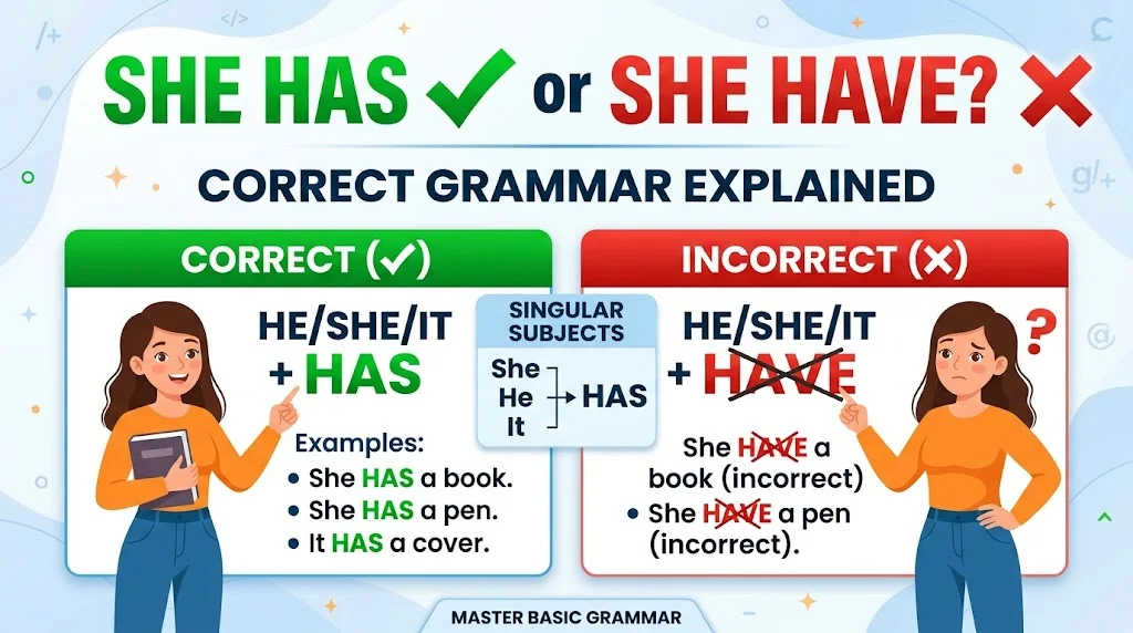 She Has or She Have? Correct Grammar Explained 
